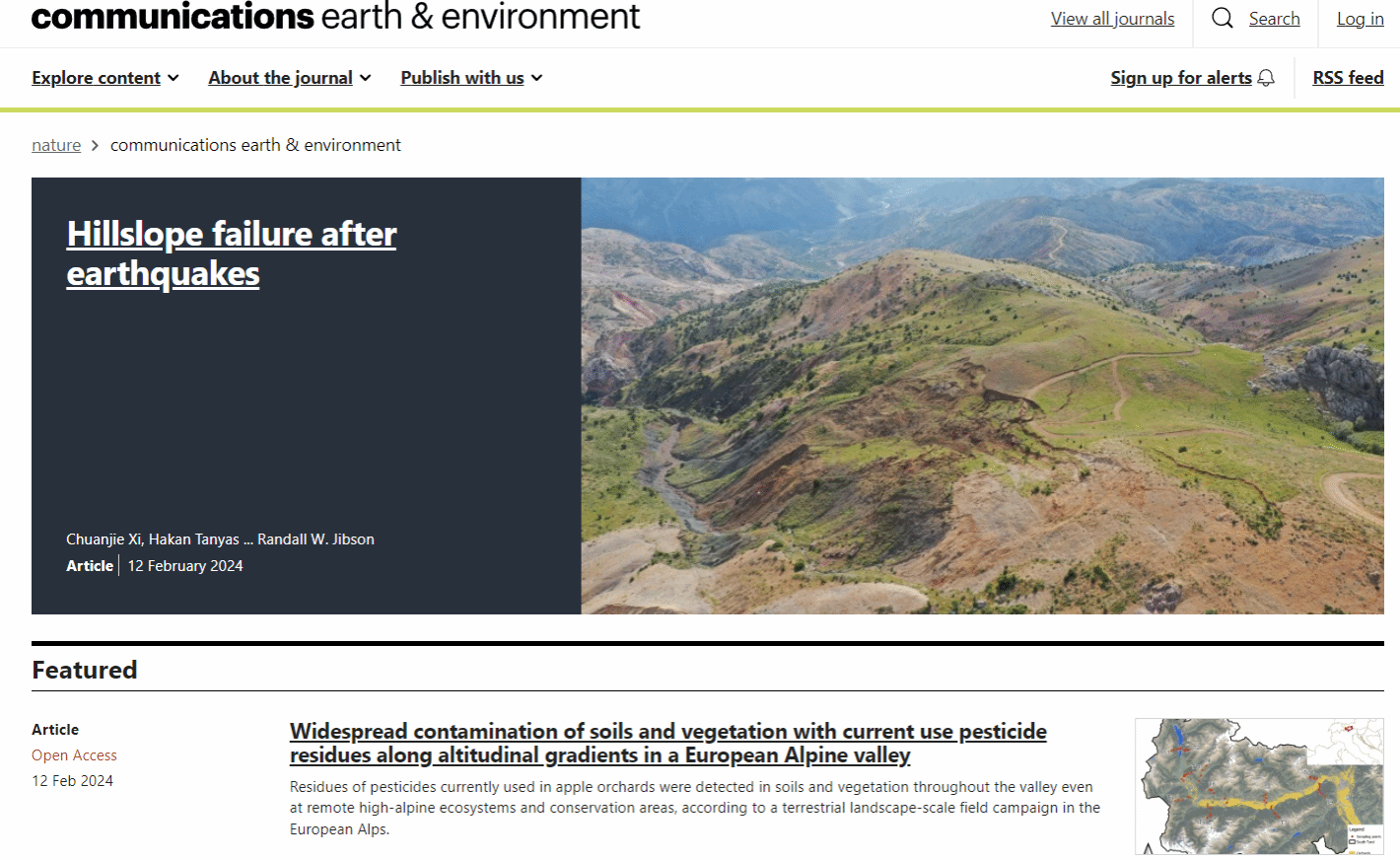 胡卸文教授团队在Nature旗下期刊Communications Earth & Environment发表的研究论文入选为封面文章